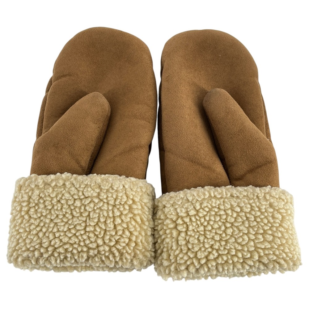 LL Bean Faux Suede Sherpa Lined Mittens Women's Small Tan Winter Gloves 0YW10